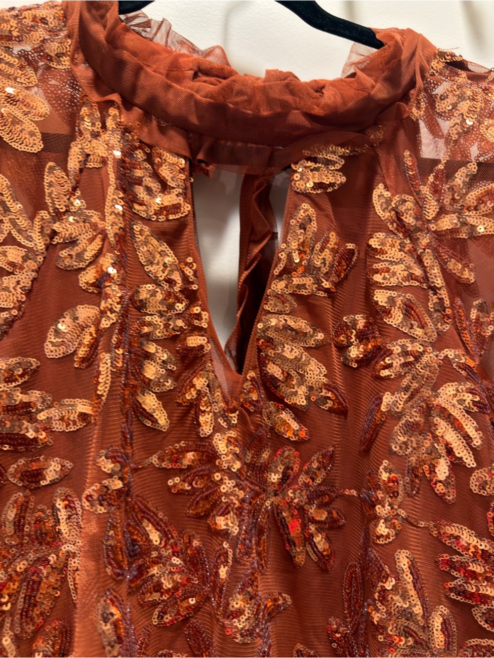 Anthropologie Copper Sequin Leaf Mesh Blouse Large New with tags - Picture 6 of 12